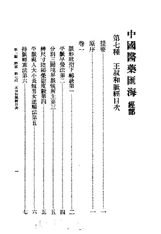 中国医药汇海  13  第七种  王叔和脉经目次 封面