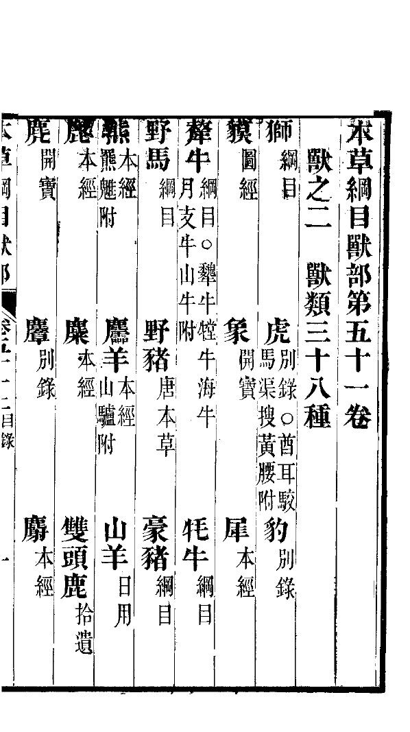 本草纲目兽部  第51卷  兽之二  兽类三十种 封面