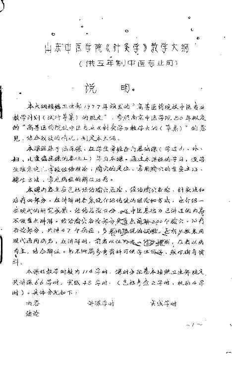 山东中医学院《针灸学》教学大纲 封面