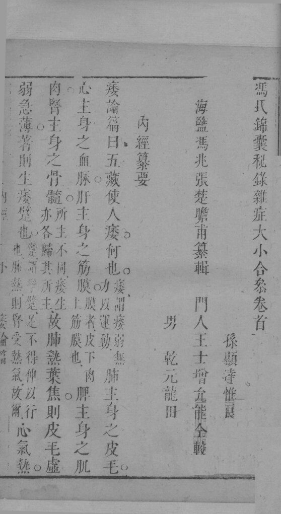 冯氏锦囊秘录杂症大小合叅  卷首 封面