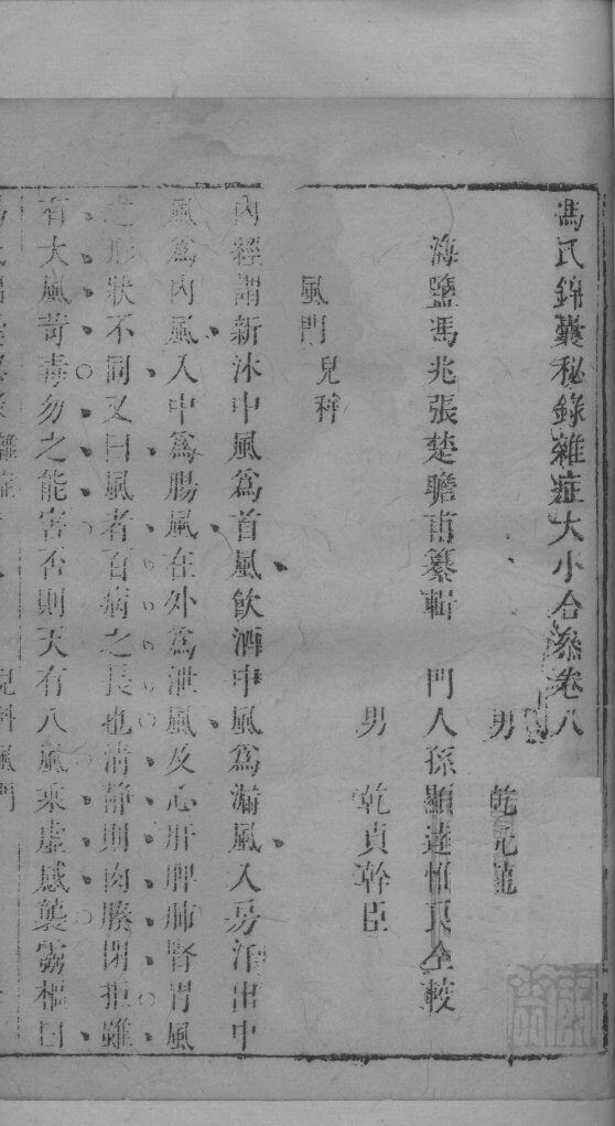 冯氏锦囊秘录杂症大小合叅  卷8 封面