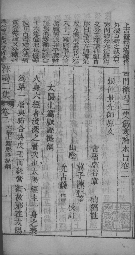 医门棒喝  伤寒论  卷2 封面