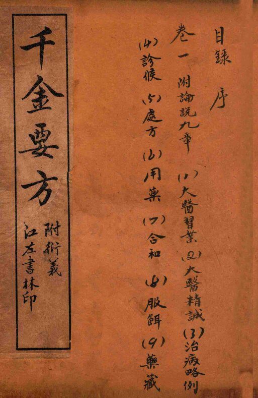 孙真人备急千金要方  目录  卷1 封面